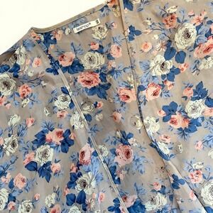 Leshop Women's Floral Kimono Open Cold Shoulder Lightweight Gray Cover Up Medium